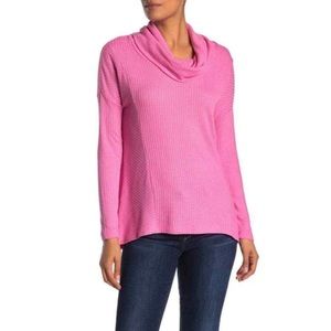 Catherine Malandrino Hot Pink Waffle Knit Cowl Neck Knit Sweater Large NEW
